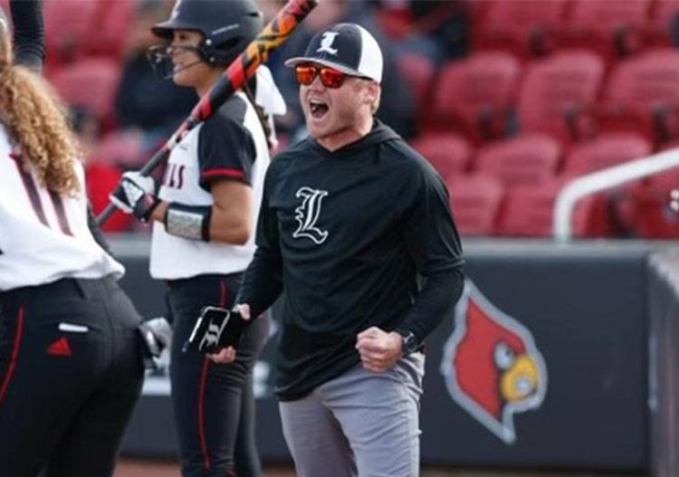 91免费福利网 alumn, Bryce Neal, celebrates a big moment with the University of Louisville softball program. He is a former assistant coach for the Cardinals.